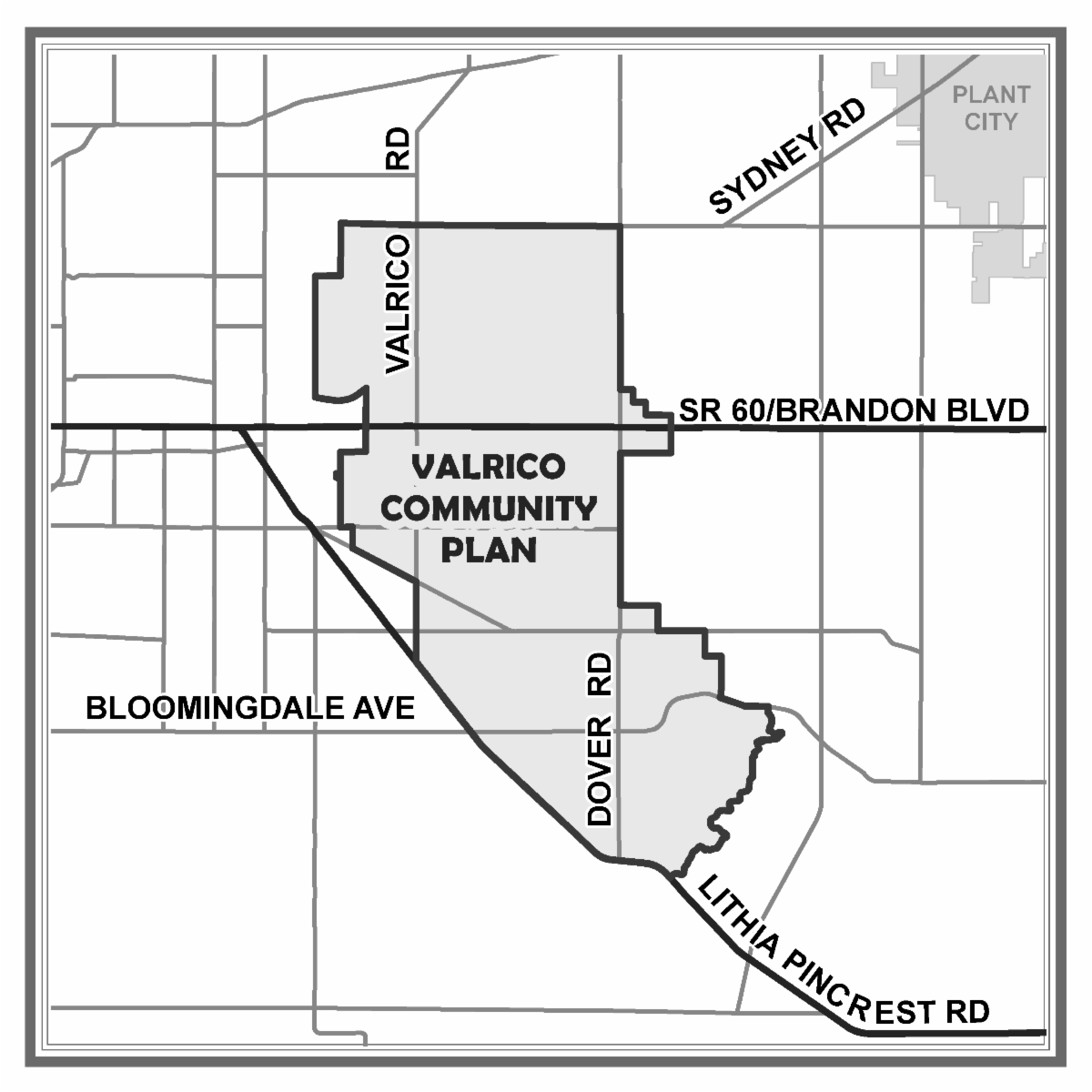 Map of the proposed boundary for the Valrico Community Plan