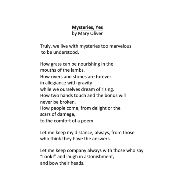 mysteries, yes poem by Mary