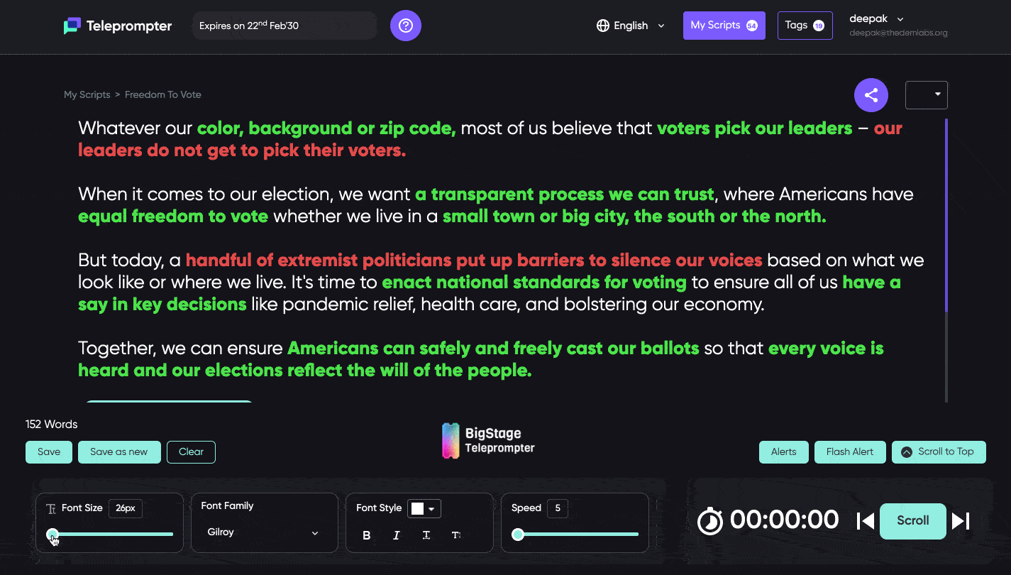 Save your talking points in a BigStage Teleprompter to better make your points without ever looking away from your computer camera.