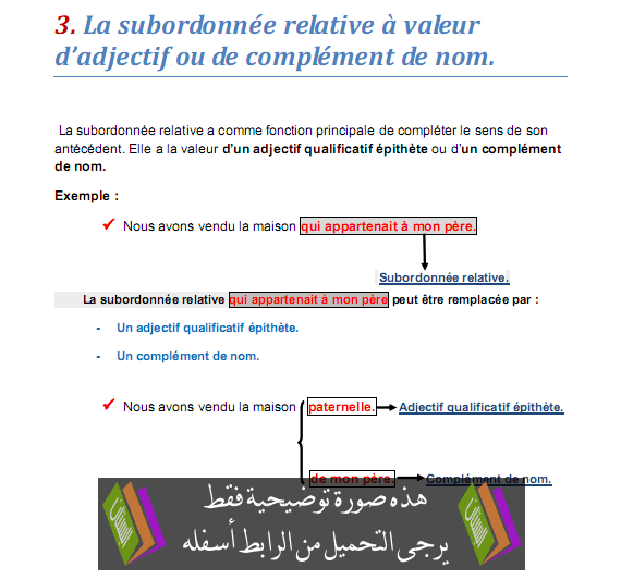  درس La subordonnée relative à valeur d’adjectif ou de complément de nom – اللغة الفرنسية – الثالثة إعدادي La-subordonnée-relative-à-valeur-d’adjectif-ou-de-complément-de-nom