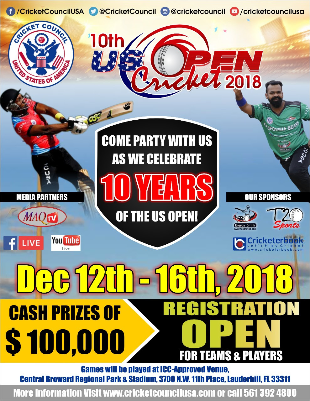 Great News!!!! 10th Annual US Open dates starts on Dec 12th, Reserve your spot soon