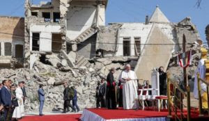 In Iraq, pope views mosques and churches destroyed by the Islamic State, laments ‘our cruelty’
