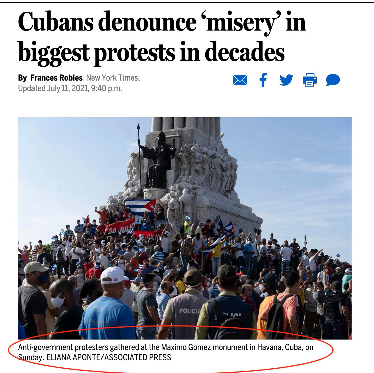 Boston Globe: Cubans Denounce 'Misery' in Biggest Protests in Decades