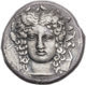 Facing head tetradrachm of Sicily, Catana, signed by Choirion