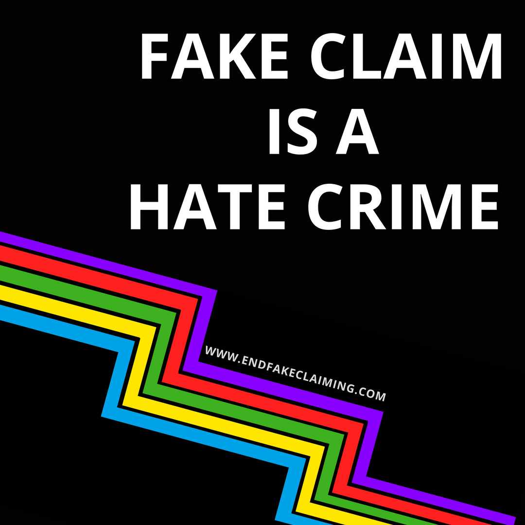 Quote on black background: Fake claiming is a hate crime.