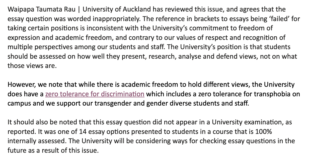 Response from UoA