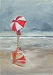 "RED AND WHITE UMBRELLA" ORIGINAL OIL ON TEXTURED PANEL &COPY; SAUNDRA LANE GALLOWAY - Posted on Thursday, January 22, 2015 by Saundra Lane Galloway