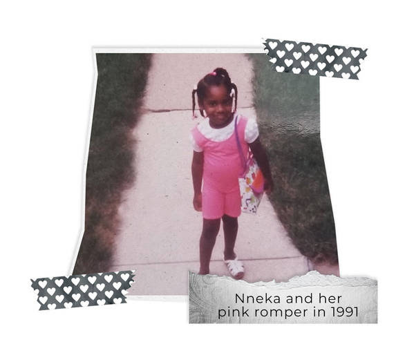 Nneka and her pink romper in 1991
