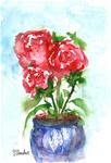 4x6 Postcard Size Art Red Roses Blue Vase Watercolor Painting Penny StewArt - Posted on Friday, March 6, 2015 by Penny Lee StewArt