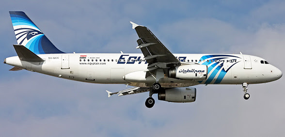 A photo of an EgyptAir plane flying
