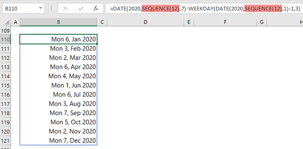 list first monday date in each month dynamic array formula