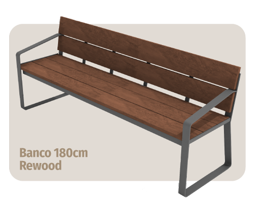 móvel para área externa: banco de madeira plástica rewood de 180cm de largura que não estraga com sol ou chuva