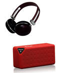 Super Combo Offer :Brick - Bluetooth NFC Speaker Red + SoundLogic Wooden Over-the-ear Headphone