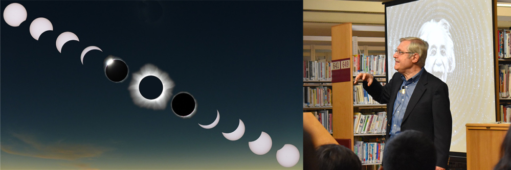 Astronomer presenting eclipse diagram