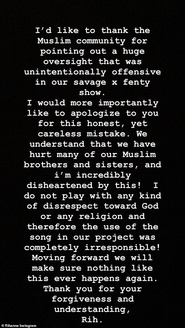 Rihanna apologizes to the