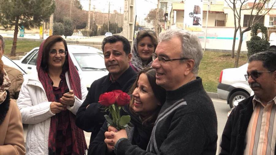 Friends and family greet Saeid Rezaie after he was released from prison following an unjust 10-year sentence.