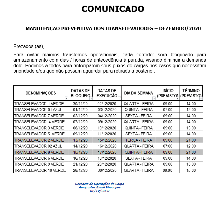 comunicado Transelevador - Dezembro