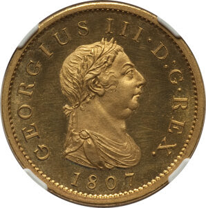 Great Britain: George III gilt-copper Proof Penny 1807-SOHO PR62+ Ultra Cameo NGC