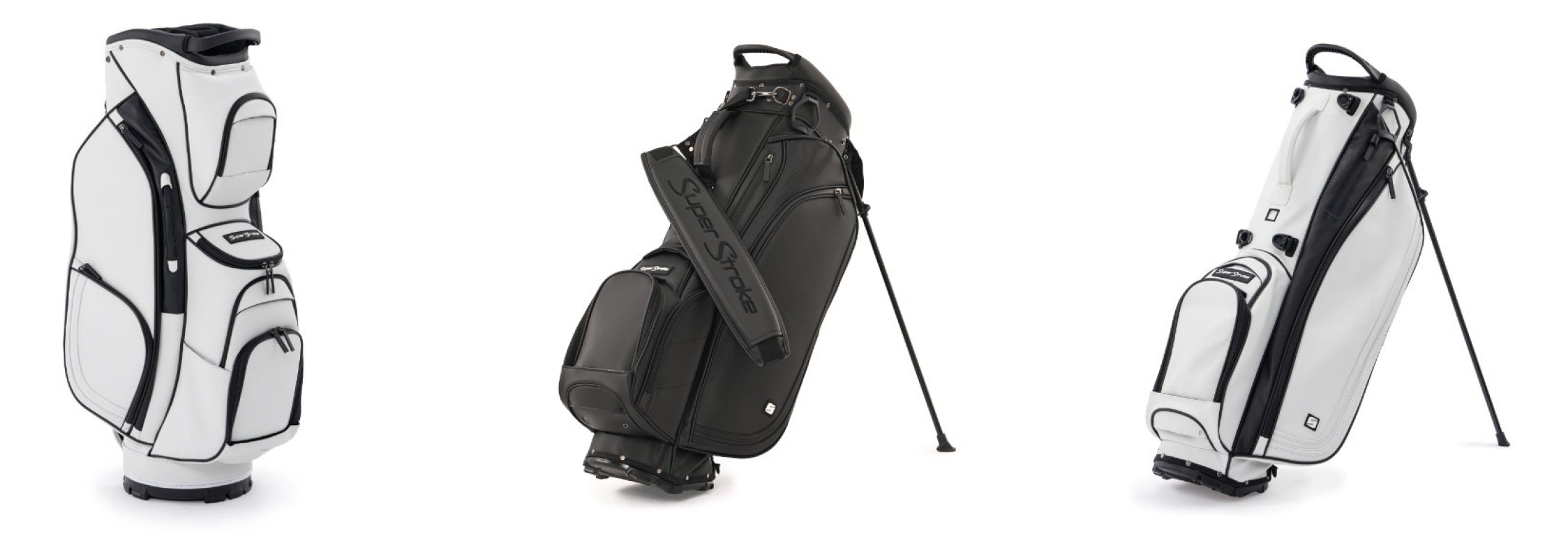 A black golf bag with a black handle
Description automatically generated