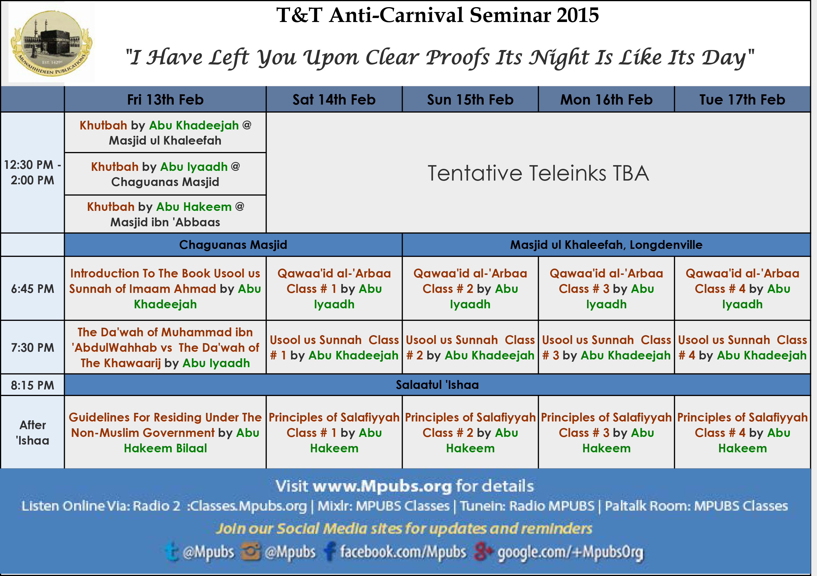 AntiCarnival 2015 schedule
