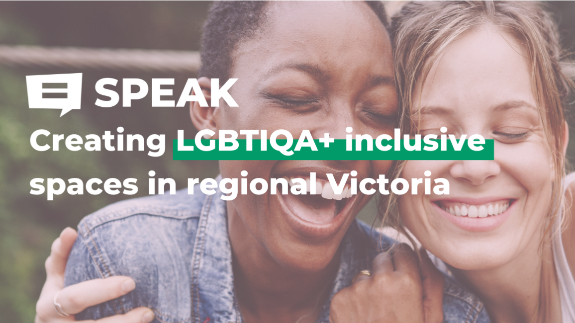 photo of two people hugging and smiling and Speak logo