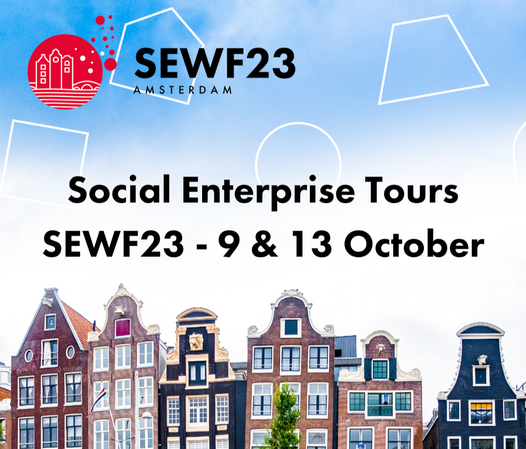 Photograph Amsterdam architecture with SEWF23 logo