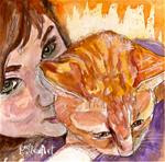 Mia and her Cat, 6x6 Loose Watercolor and Pen, SFA, OOAK, Penny StewArt - Posted on Saturday, December 20, 2014 by Penny Lee StewArt