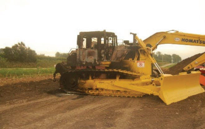 An undated photo of damaged equipment at a Dakota Access Pipeline construction site included in court filings by federal prosecutors.