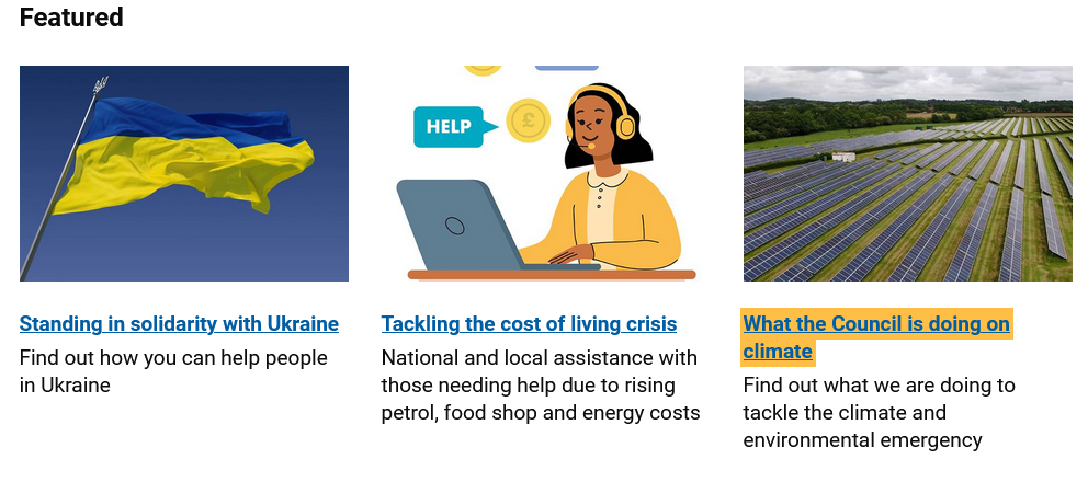 Climate Emergency as a featured item on Eastleigh Borough Council home page
