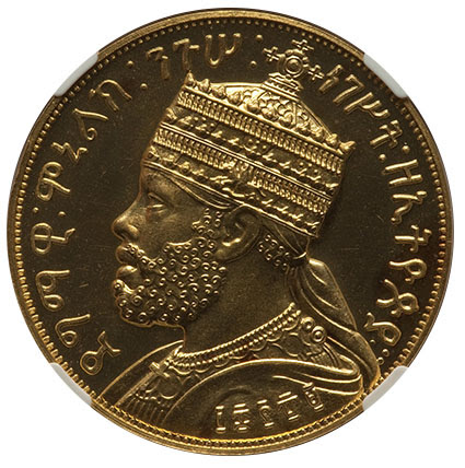 Ethiopia: Menelik II gold Proof Fantasy Talari EE 1889 (1897) PR64 NGC