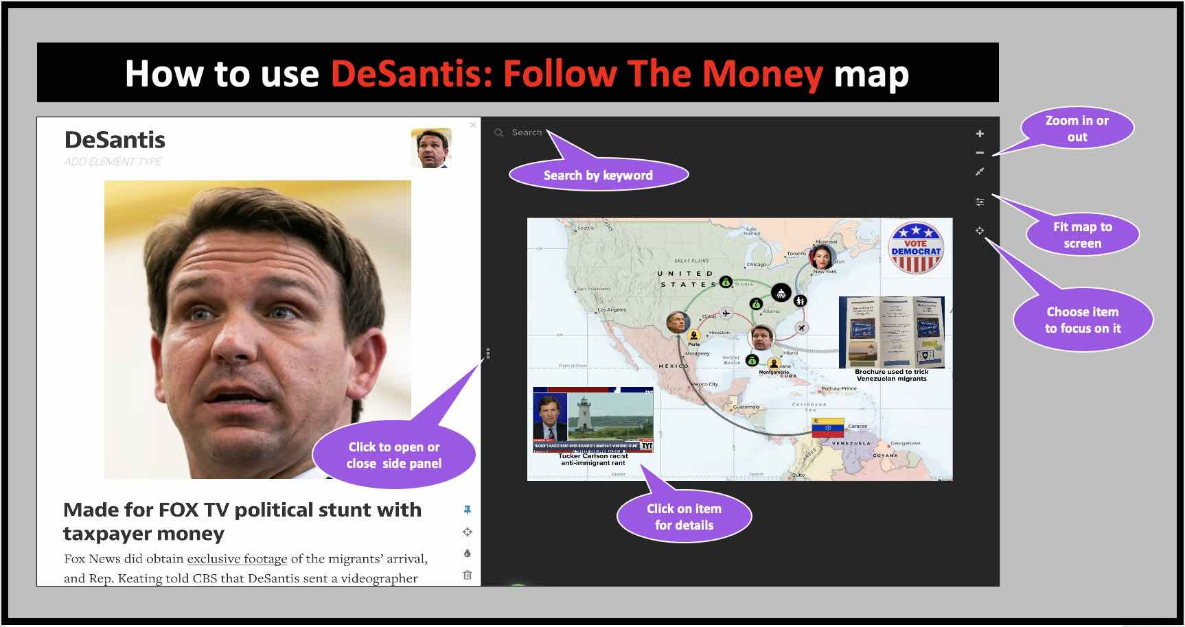 How to use the DeSantis: Follow The Money map.