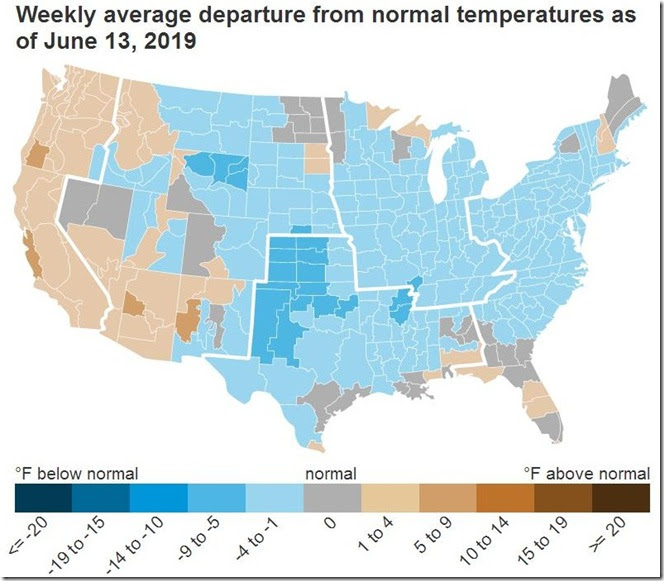 June 21 2019 temperature anomalies week ending June 13