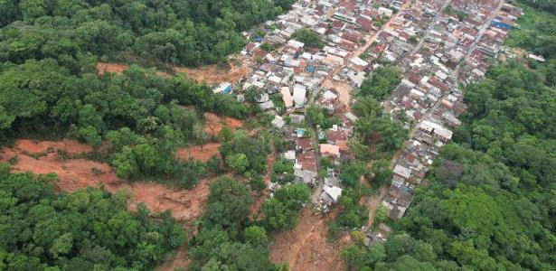 Imagens feitas por drone mostram destruição da lama na barra do Sahy, região mais atingida de São Sebastião