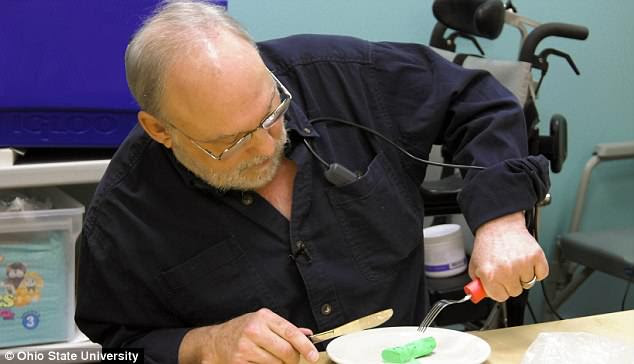 Ken Meeks suffered a stroke in 2016 that left his left arm and leg partially paralyzed. Now, he hopes to regain basic abilities like using a fork easily with the help of a nerve stimulator