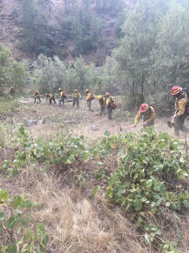 Rangers using hand tools to assist with the fire at Happy Camp Complex