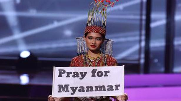  Miss Myanmar Thuzar Wint Lwin appears onstage at the Miss Universe 2021 