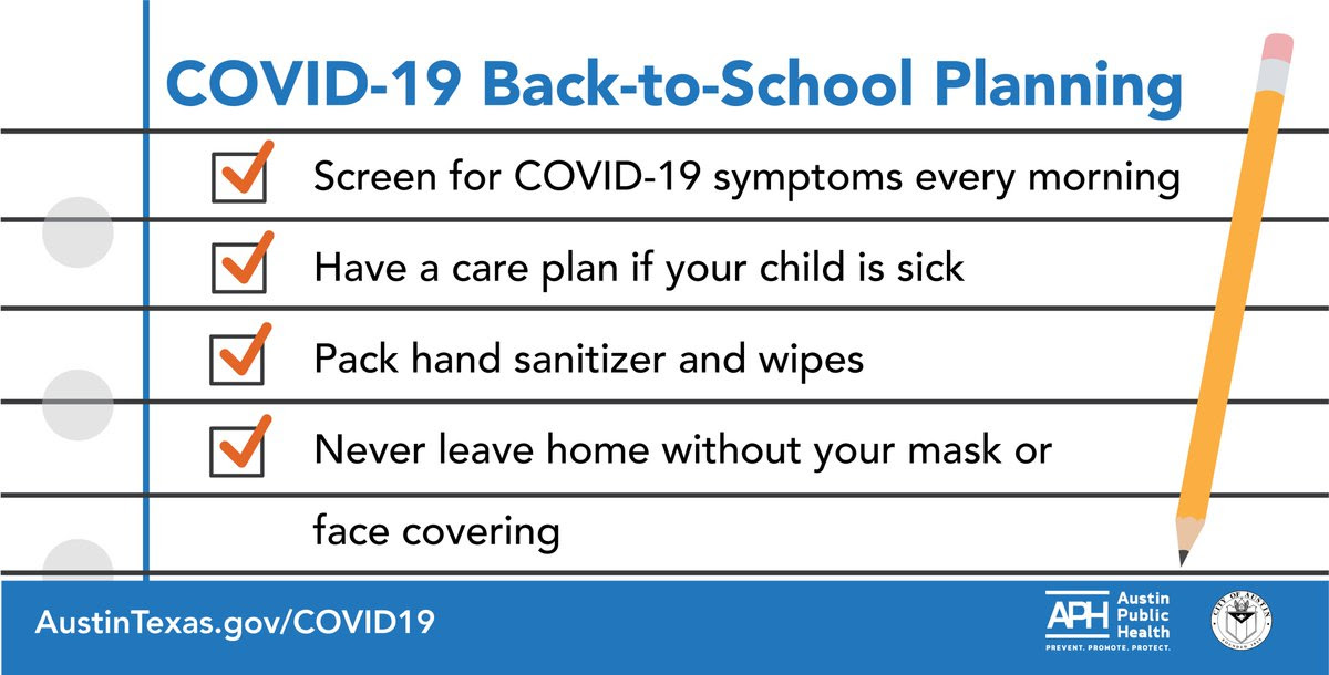 A COVID-19 Back-to-School Planning checklist with orange checks marking off multiple plans that are completed. 