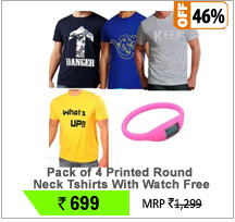 Pack of 4 Printed Round Neck Tshirts With Flexible Bracelet LED Watch Free