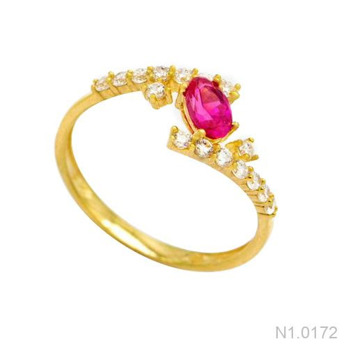 N1.0172 nhẫn nữ vàng vàng 18k đá hồng