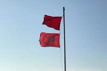 two red flags on pole