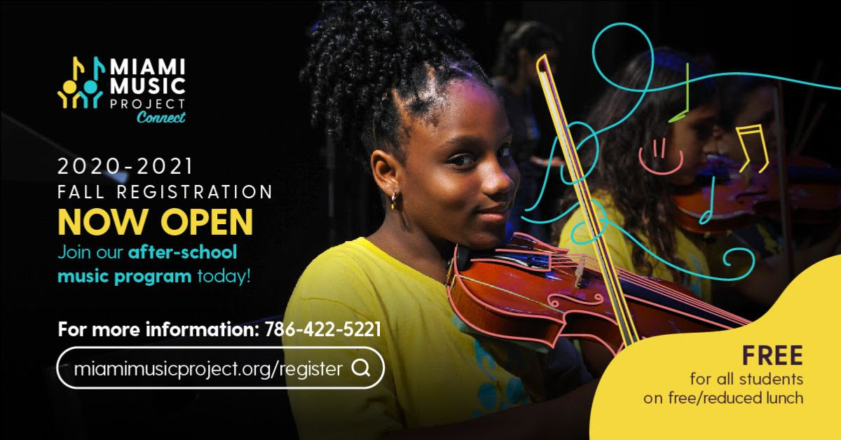 registration flyer, child holding violin, contact info