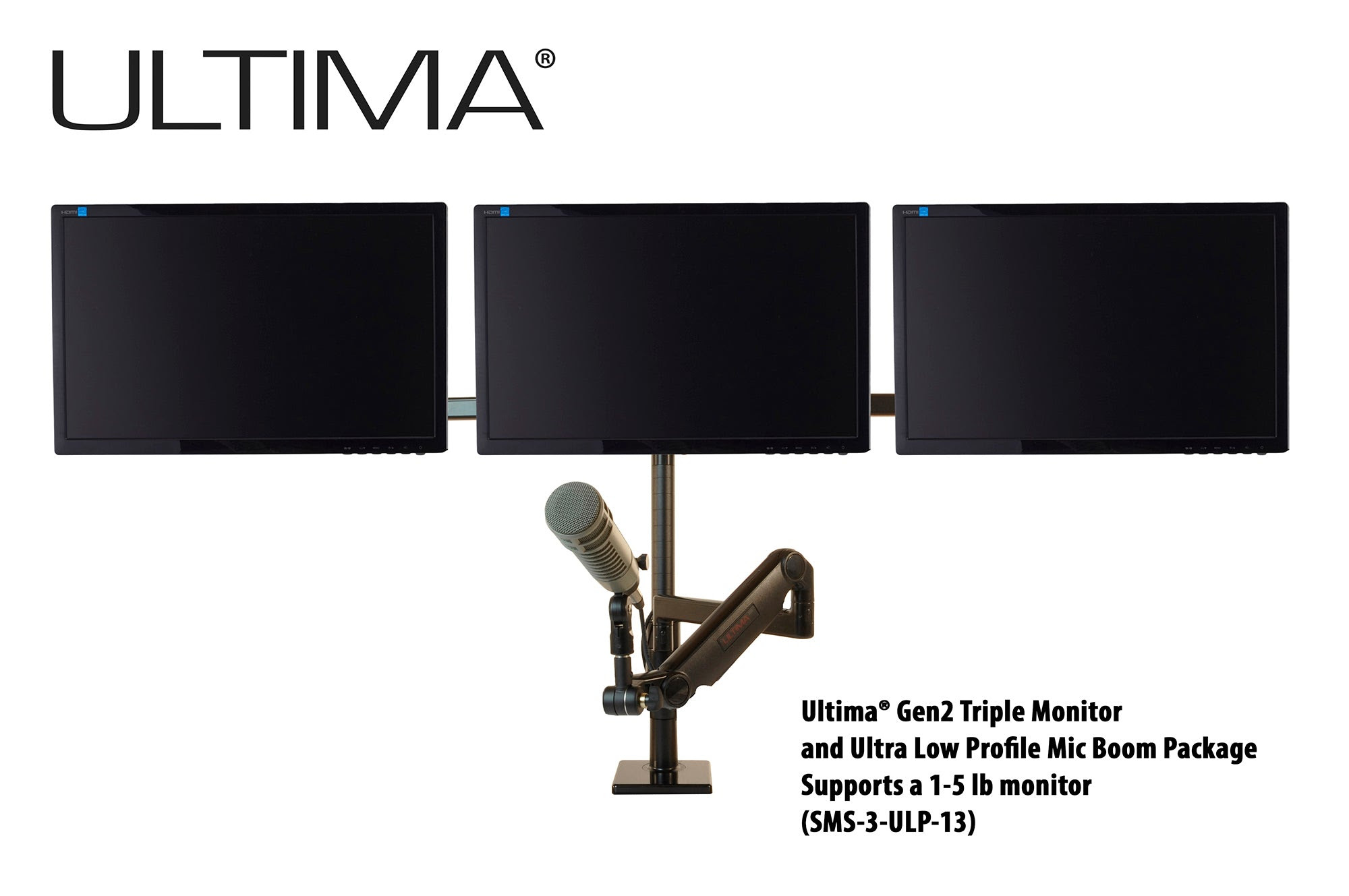 Image of OC White SMS-3-ULP-13 & SMS-LD-3-ULP-13 Series ProBoom® Ultima® Gen2 Triple Monitor and Mic Boom SMS Package