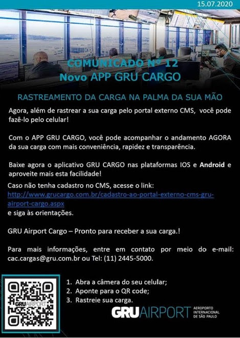 Cad Nº 7 Ref Comunicado Gru Airport Cargo Nº 12 Novo App Gru Cargo Para O Acompanhamento De Sua Carga Em Tempo Real Sindasp