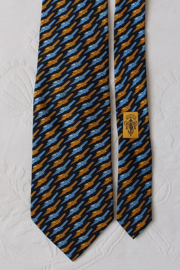 GUCCI DESIGNER 100% SILK PRINTED NECK TIE