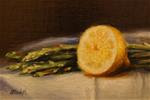 Asparagus with Lemon,  Oil on 4"x6" Linen Panel - Posted on Saturday, January 24, 2015 by Carolina Elizabeth