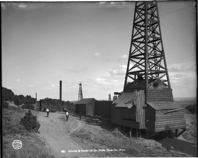 J.E. Stimson circa 1903 photo of Wyoming oil wells, courtesy Wyoming State Archives.