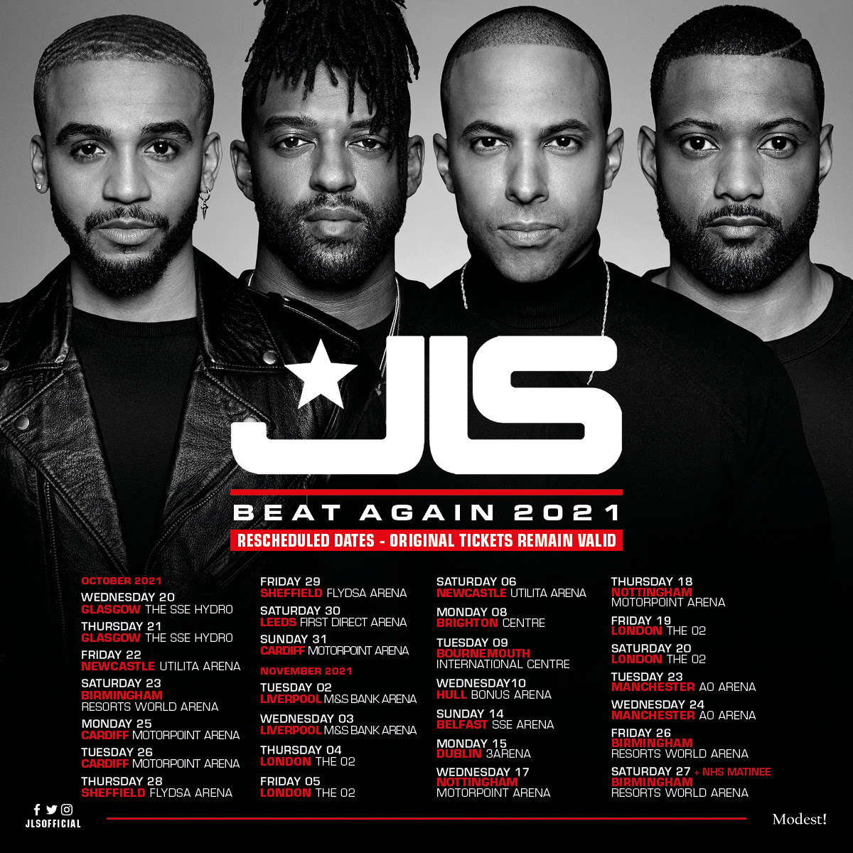 JLS ANNOUNCE RESCHEDULED TOUR DATES AND NEW RECORD DEAL South West