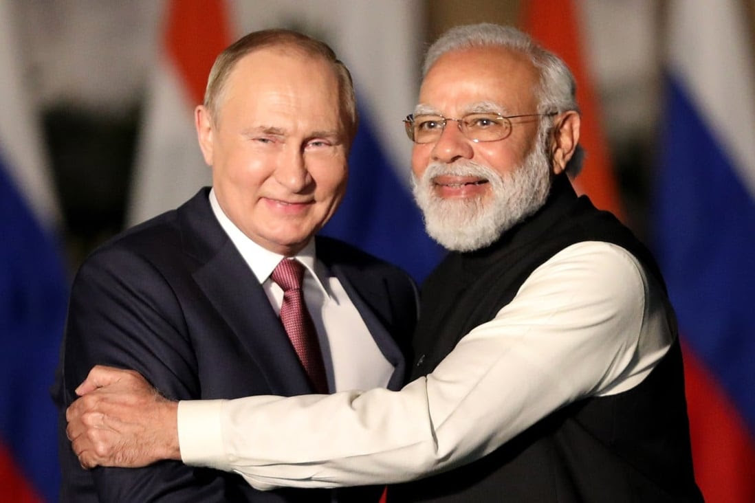 Indian Prime Minister Narendra Modi and Russian President Vladimir Putin pose for a photograph in New Delhi on Monday. Photo: EPA