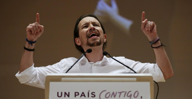 El líder de Podemos, Pablo Iglesias, durante el acto de campaña en Cádiz.- REUTERS