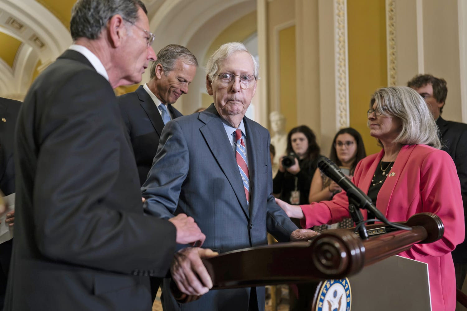 News - Sen. Mitch McConnell was escorted away from cameras after freezing during a news conference 230727-mitch-mcconnell-mn-1445-c5c339